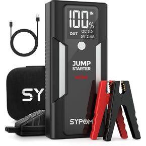 Jump Starter, 4000A Peak Car Battery Jump Starter (for All Gas or Up to 10L Diesel), Portable Car Starter Battery Pack with Extended Smart Jumper Cables,12V Auto Jump Box with LED Light