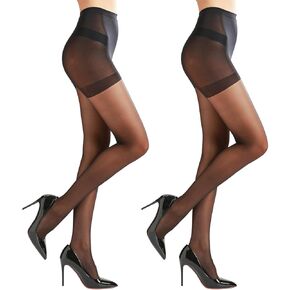 20D Sheer Black Tights for Women-Soft Stockings with Control Top Pantyhose