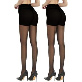 Citystl 2 Pairs Backseam Black Tights for women - 20D Sheer Tights - Control Top Pantyhose with Reinforced Toes