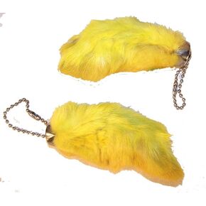 2 Pieces of the Yellow Color Novelty Real Rabbit Foot Key Chains