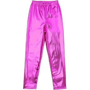 Alvivi Kids Girls Stretch Shiny Metallic Leggings Skinny Pants Footless Tights Dance Costumes
