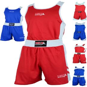 MRX Men’s Boxing Competition Uniform Jersey & Trunk for Training MMA Muay Thai Cage Fight Kickboxing Clothing Red X-Large