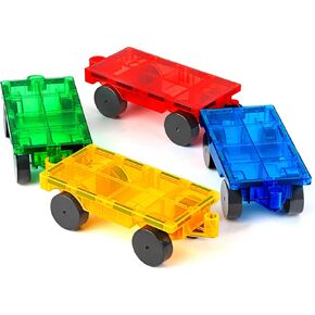 Magnetic Tiles Cars Construction Set - 4 PCS Magnetic Tiles Magnet Bricks Truck Sensory Toys, Educational Magnetic Cars Set Magnet Building Blocks for 3 4 5 6 7 8+ Year Old Girls Boys