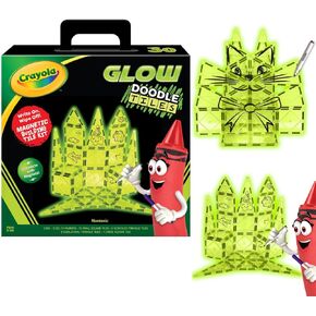 CreateOn Crayola Glow Doodle Magentic Tiles - Magnetic Building Toys for Kids, STEM Toys for Boys and Girls Ages 3+, 30-Piece Set