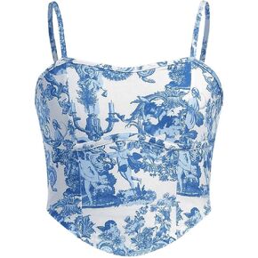 WDIRARA Girl's Graphic Print Crop Cami Tops Asymmetrical Hem Slim Fit Sleeveless Top