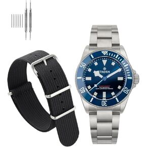 TACTICAL FROG THORN Watches for Men 39mm Titanium Dive Watch PT5000 Automatic SHY036 Blue, with Nylon Watch Strap 20mm