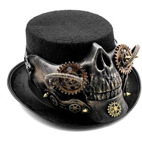Men Steampunk Skeleton Top Hat Gothic Skull Gears Party Gears Punk Hat Black