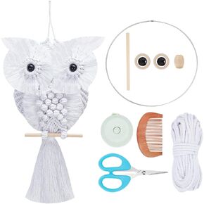 FREEBLOSS Macrame Owl Kit for Beginners Macrame Wall Hanging Kit DIY Macrame Kit with Video Tutorial Macrame Hanging Decor for Adults Gift, Naturally white