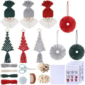 Knitgrip 9 Set DIY Macrame Christmas Gnomes Santa Claus Kit DIY Macrame Christmas Tree Snowflake Macrame Hanging Ornament Kit with Instructions Holiday Crafts Macrame for Beginners Adults Gifts