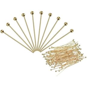 100Pcs Gold Plated Brass Ball Head Pins for Jewelry Making,Earrings- Hypoallergenic (50mm x 24 Gauge) 3/4 Inch Use Safety Convenient to Carry,Head Pins,Beading and Jewelry Making,Jewelry Findings
