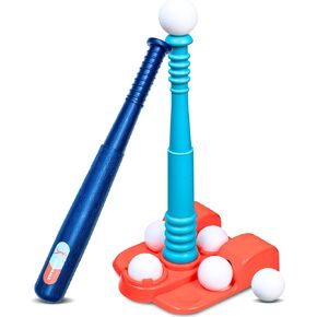 T Ball Stand for Kids and Toddlers 3-5, 5-8. Baseball Set Includes 6 Large Balls, an Adjustable Tball Batting Tee, and a Storage Net. Kids Bat and Ball, T-Ball Sets for Kids
