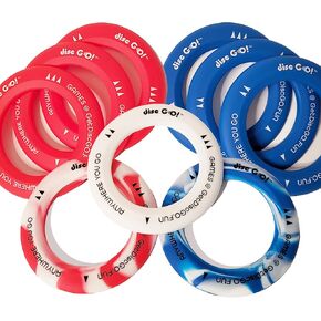 DiscGO! Game Pack - 9 Silicone Disc Portable Game to Play Anyone, Anywhere, Anytime for Community, Conversation and Competitive Fun (USA Red, White & Blue)