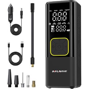 Tire Inflator Portable Air Compressor, 3X Faster Cordless Air Pump for Car Tires, 150PSI Bike Tire Pump with Pressure Gauge LED Light, 12V DC Portable Tire Inflator for Car, Motorcycle, Bicycle, Ball