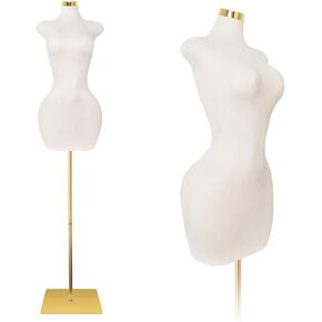 SHAREWIN Sexy Female Mannequin, Pinnable Manikin Body Torso with Gold Metal Base, Adjustable Height for Clothing Display, Brown