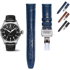 Crocodile Leather Strap For IWC Big Pilot Watches, Croco Watch Band With Deployment Clasp For IWC Schaffhausen Pilot Watches