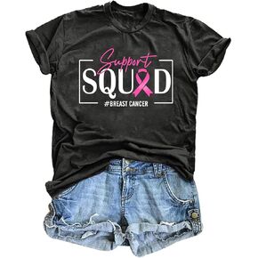 Pink Ribbon Shirts for Women Breast Cancer Awareness Tshirts Ribbon Graphic Print Tee Inspirational Breast Cancer Tops