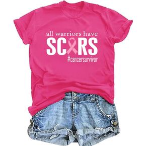 Pink Ribbon Shirts for Women Breast Cancer Awareness Tshirts Ribbon Graphic Print Tee Inspirational Breast Cancer Tops in Kuwait