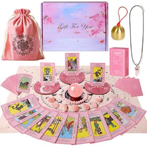 Myripoly Tarot Card Deck for Beginners, Tarot Cards with Meanings on Them,17PC Tarot Witchcraft Kit,Rose Quartz Ball,Divination Energy Crystal Sphere