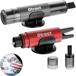2 Pack Car Safety Hammers, 2 in 1 One Second Car Glass Breaker & Seat Belt Cutter, Multifunctional Automobile Window Breaker Emergency Escape Tool with Sticky Wall Holder AP001E, Red + Silver
