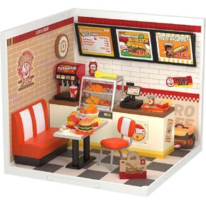Rolife DIY Miniature Plastic House Building Set Toys Playset with LED Suitable for Mini Figures Construction Toys Diorama Kit Gifts for Teens Adults (Yum Yum Burgers)