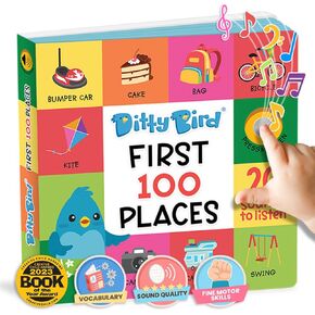Ditty Bird Talking Books 100 Places | 100 Words for Vocabulary & Speech Learning | Sound Books for Toddlers 1-3 | Children's Interactive Toddler Books with Great Pictures | Sturdy Baby Sound Books