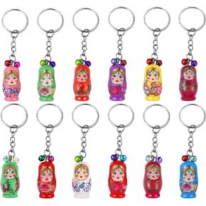 NUOBESTY Matryoshka Key Chains,Set of 12 Wood Russian Nesting Dolls Key Rings Key Holders(Random Style)