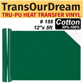 TransOurDream Tru-PU Heat Transfer Vinyl Roll, Matte Dark Green 12'' x 5FT HTV Vinyl for Explore AIR 2, Maker, Cameo, Matte Iron on Vinyl for T-Shirts, Thinner, Soft, Sticky, Unprintable