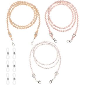 Mabor 3Pcs Pearl Eyeglass Chain for Women Stylish Beaded Sunglass Holders Around Neck Faux Pearl Eye Glass Chain Vintage Eyeglass Chains for Reading with Eyeglass Loop