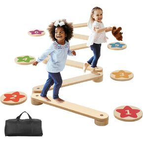 VEVOR Balance Beam Steps Stones، 6 قطع من ألواح التوازن الخشبية للأطفال الصغار، لعبة مونتيسوري للأطفال من سن 3 إلى 6 سنوات، بناء التنسيق والمهارات الحركية الإجمالية، دورة الجمباز في الداخل والخارج هدية للفتيات والأولاد