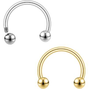 2Pcs Horseshoe Earrings Circular Barbell F136 Titanium Septum Ring Gauge Earrings Lip Rings Prince Jewelry Internally Threaded Horseshoe Hoop Piercings 16G 14G