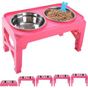 Elevated Dog Bowls with 2 Stainless Steel Dog Food and Water Bowls+Pet Food Scoop Raised Bowl Adjusts to 5 Heights (3.15",8.66",9.84",11.02", 12.2") for Small Medium and Large Dogs Cats (Black) in Kuwait