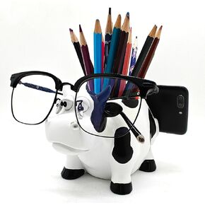 Cow Pencil Holder with Phone Stand Cow Phone Holder Tablet PC Holder for Desk Cow Pen Cup Office Decor Home Office School Desk Decor Cow Gifts