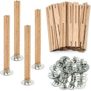 25 Set Wood Candle Wicks Cross Shape 4x0.4inch / 100x10mm, Cross Wooden Wicks w/Iron Stands for Soy Candle Making, Natural Wood Wick Core Handmade Candles Supplies
