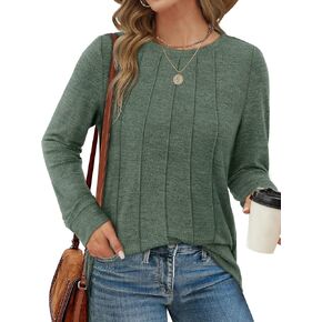 Saloogoe Long Sleeve Shirts for Women Dressy Casual Tops Pleated Front Lightweight Sweaters