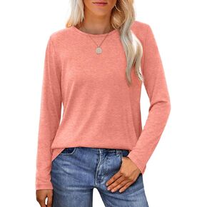 WIHOLL Womens Long Sleeve T Shirts 2024 Boat Neck Casual Basic Tshirt Fall Tops Fitted Ladies Blouses