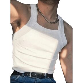 OYOANGLE Men's Square Neck Sleeveless Ribbed Knit Tank Top Slim Fit Solid Muscle Tops