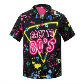 Zando 80s 90s Shirt for Men Retro Button Down Short Sleeve Shirt, Funny Shirt for Hawaiian Beach Disco Theme Party Outfit Top