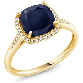 Gem Stone King 10K Yellow Gold Cushion Cut 8MM Gemstone Birthstone and Accent Diamonds Halo Engagement Ring For Women | Wedding Anniversary Promise Ring For Women | Available In Size 5, 6, 7, 8, 9
