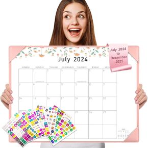 تقويم مكتب كبير من Gannyfer 2024-2025 مع حصيرة سطح المكتب - تقويم طاولة لمدة 18 شهرًا، تقويم لوحة سطح المكتب مقاس 22 بوصة × 17 بوصة، تقويم المعلم للتخطيط والتنظيم في عائلتك أو المدرسة أو المكتب - زهور طازجة صغيرة (تتضمن 6 ملصقات) (وردي)