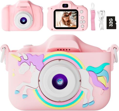 Kids Camera for Boys & Girls, 1080P HD 2.0 Inch Screen Kids Digital Camera with 32GB Card, Birthday Christmas Children Toys Gifts Selfie Toddlers Camera for Kids Age 3-12 Years Old in Saudi Arabia