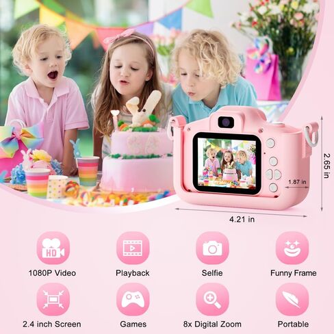 Kids Camera for Boys & Girls, 1080P HD 2.0 Inch Screen Kids Digital Camera with 32GB Card, Birthday Christmas Children Toys Gifts Selfie Toddlers Camera for Kids Age 3-12 Years Old in Saudi Arabia