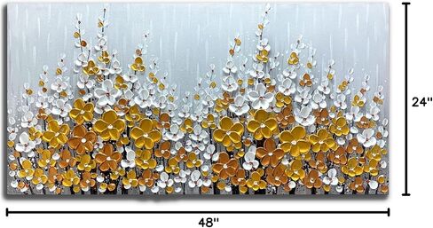 Yika Art 3D Paintings Modern Abstract Oil Painting Hand Painted On Canvas Abstract Artwork Picture Wall Decoration for living room - Light Powder Flower Wall Art-24X48 Inch in Saudi Arabia