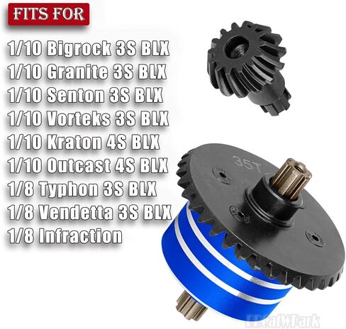 Speed Up 35T Front Rear Differential & 14T Main Gear Upgrades Part for 1/10 Bigrock Granite Senton Vorteks 3S BLX Kraton Outcast 4S BLX,1/8 Typhon Vendetta 3S BLX Infraction,Navy Blue in Kuwait