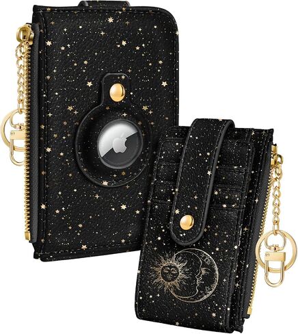 Cute Card Wallet Women with AirTag Holder - Sun Moon Small Wallets with Keychain RFID Credit Cardholder Air Tag Aesthetic Fashion Design Coin Purse for Female Ladies Teen Girls in Saudi Arabia
