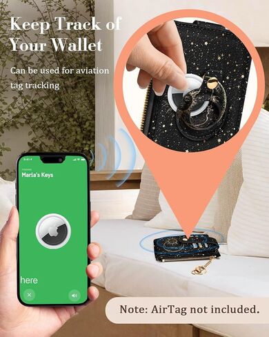Cute Card Wallet Women with AirTag Holder - Sun Moon Small Wallets with Keychain RFID Credit Cardholder Air Tag Aesthetic Fashion Design Coin Purse for Female Ladies Teen Girls in Saudi Arabia