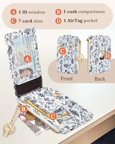 Cute Card Wallet Women with AirTag Holder - Sun Moon Small Wallets with Keychain RFID Credit Cardholder Air Tag Aesthetic Fashion Design Coin Purse for Female Ladies Teen Girls in Saudi Arabia