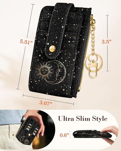 Cute Card Wallet Women with AirTag Holder - Sun Moon Small Wallets with Keychain RFID Credit Cardholder Air Tag Aesthetic Fashion Design Coin Purse for Female Ladies Teen Girls in Saudi Arabia