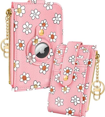 Cute Card Wallet Women with AirTag Holder - Sun Moon Small Wallets with Keychain RFID Credit Cardholder Air Tag Aesthetic Fashion Design Coin Purse for Female Ladies Teen Girls in Saudi Arabia