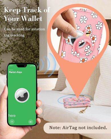 Cute Card Wallet Women with AirTag Holder - Sun Moon Small Wallets with Keychain RFID Credit Cardholder Air Tag Aesthetic Fashion Design Coin Purse for Female Ladies Teen Girls in Saudi Arabia