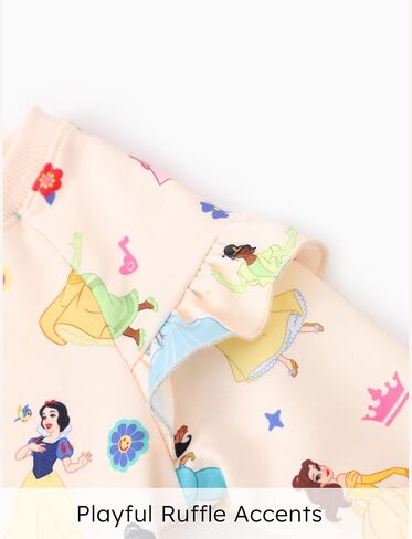 Disney Outfits for Girls Long Sleeve Shirt Pocket Pant Toddler Sweatsuit | Officially Licensed丨Girls Clothes丨2-Piece Outfit丨Allover Print丨Ruffle Shoulder丨Jogger Pants丨Soft Feel丨Easy Care丨Mix & Match in Saudi Arabia